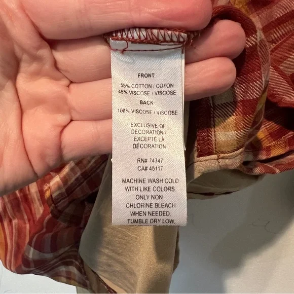 Natural Reflections Plaid Tie Sleeve Embroidered Back Panel Shirt - Picture 6 of 10